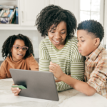 Mom and kids discussing their plans